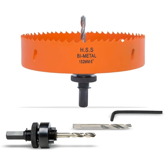 Ahot 6 Inch Hole Saw with Arbor for Metal Wood and Plastic Cutting, 152mm Bi-Metal Hole Cutter for Different Project with Smooth and Flat Drilling Edge, Fast Chip Removal, Handy Hole Saw Kit Set