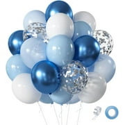 Ahot Blue White Balloons Set, 60 Pcs 12 Inch Metallic Chrome Blue Pearl Blue Balloons Light Blue Balloon for Baby Shower, Birthday, Bridal Shower, Wedding Party Decoration