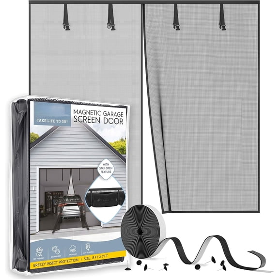 Ahot Garage Door Screen Magnetic Closure - Garage Screen Doors for 1 Car Garage Pull Down - Magnetic Screen Door Mesh - Heavy Duty Weighted Bottom- Pet & Kid Friendly - Keep Open Feature - 8' x 7'
