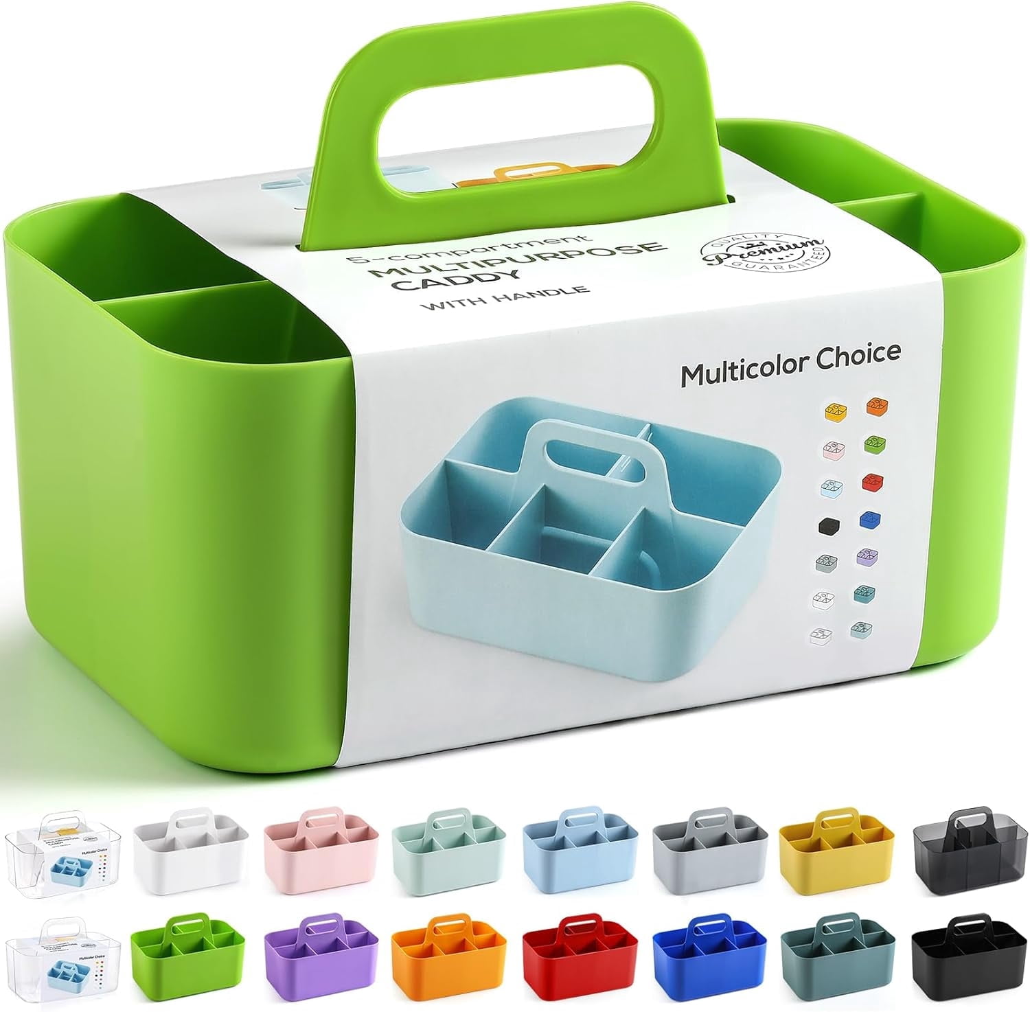 Ahot Multiuse Caddy Organizer with Handle - Stackable Plastic Tote Bin - Art Craft Supplies, Office, Desk, Stationery Pen Holder, Kitchen, Utensil, Makeup, Bathroom, Shower, Cleaning-Green