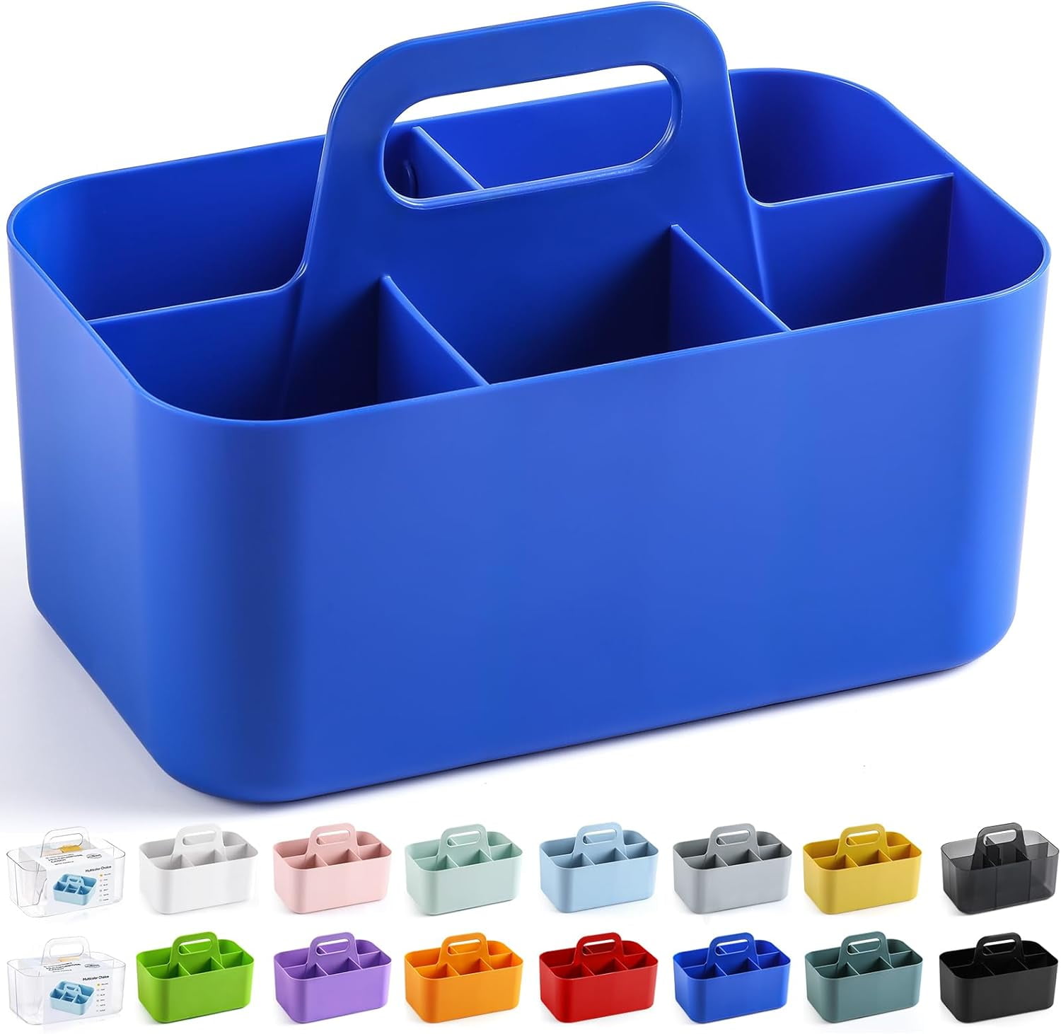 Ahot Multiuse Caddy Organizer with Handle - Stackable Plastic Tote Bin - Art Craft Supplies, Office, Desk, Stationery Pen Holder, Kitchen, Utensil, Makeup, Bathroom, Shower, Cleaning - Dark Blue