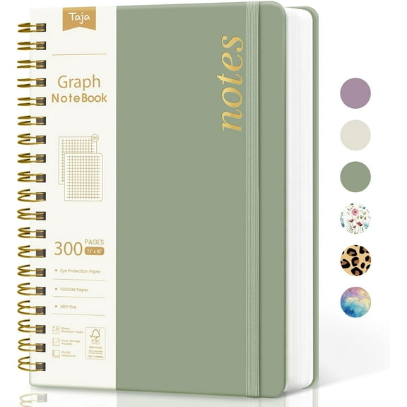 Ahot Paper Notebook Journal for Work, 300 Pages, Thick B5 (7.1"x10") Grid Journals for Women & Writing, Hardcover Notebook for Note Taking, Perfect for Work School Note Taking Business, Green