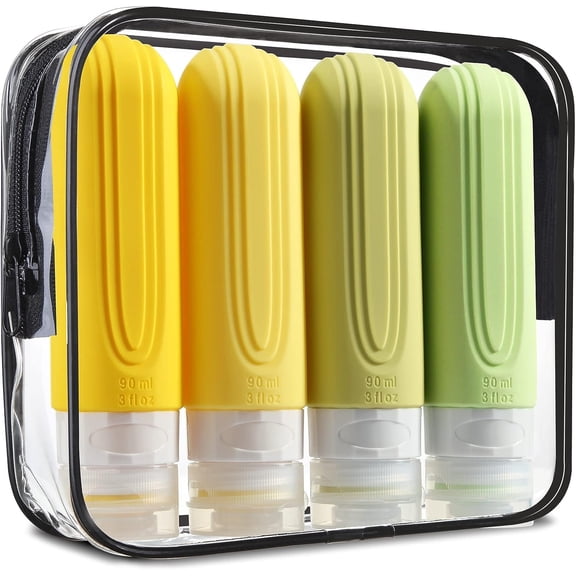 Ahot Travel Bottles for Toiletries, Tsa Approved 3oz Travel Size Containers BPA Free Leak Proof Refillable Liquid Silicone Squeezable Travel Accessories for Shampoo Conditioner Lotion (4 Pack)
