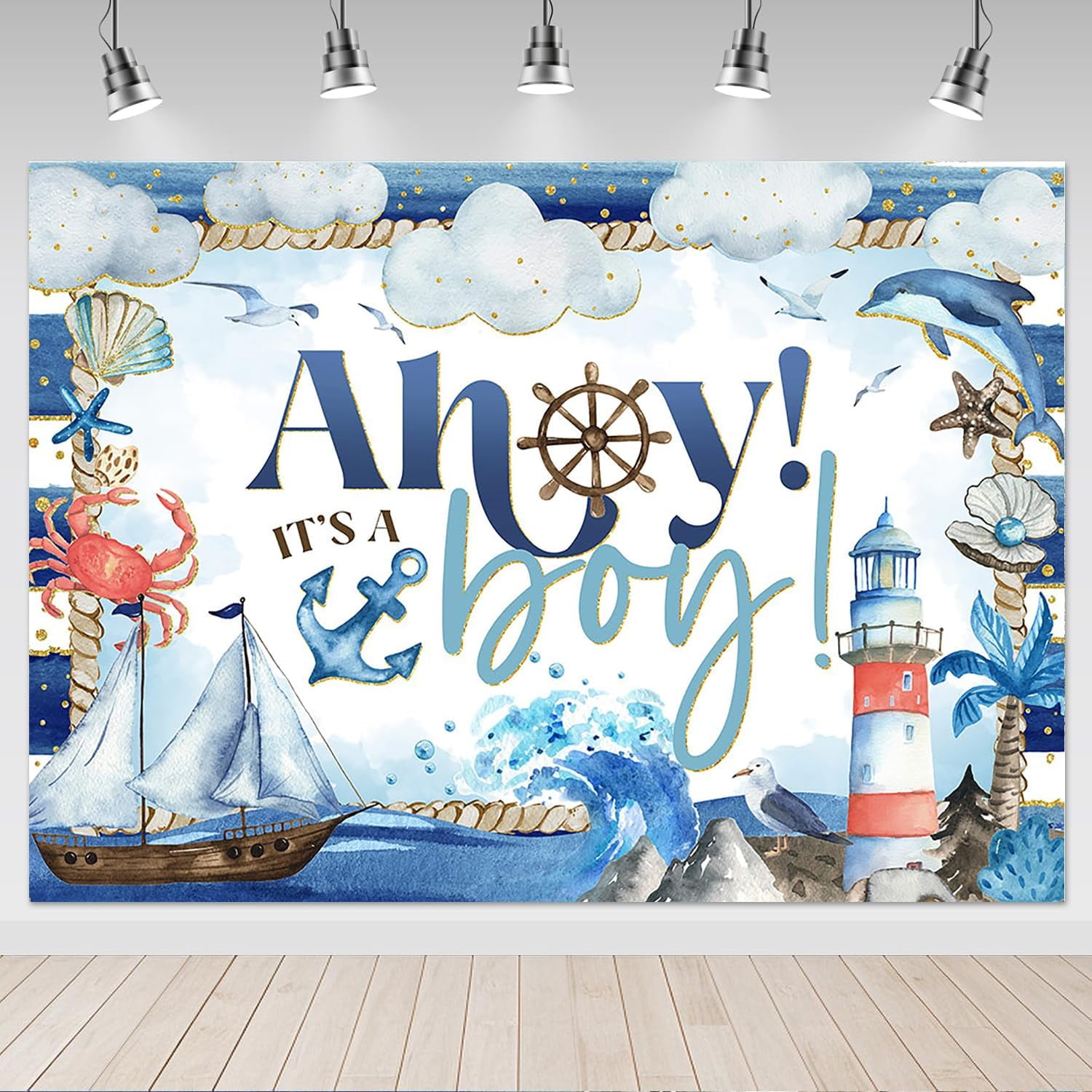 Ahoy Boy Baby Shower Pretty Backdrop Nautical Party Decorations Ocean Ship  Anchor Coral Seashell Photography Background - Walmart.com, image size:1500x1500
