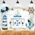 thumbnail image 1 of Ahoy It's A Boy Backdrop for Boys Nautical Ocean Lighthouse Ship Anchor Baby Shower Background Seagull Coral Seashell Starfish Conch Baby Shower Party Decorations Banner Photo Booth Props, 1 of 6