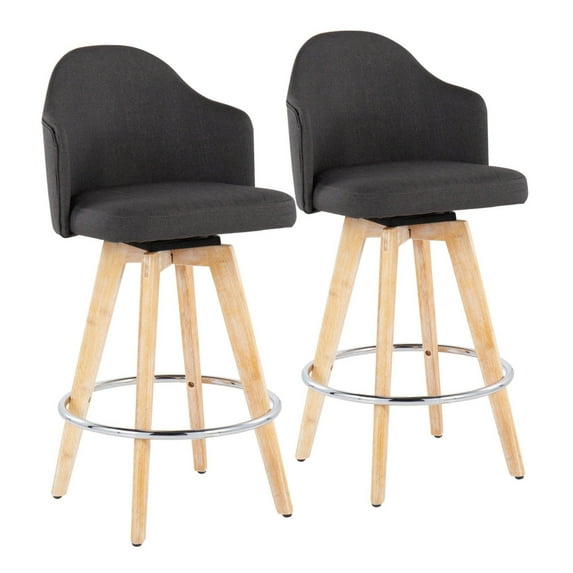 Ahoy Contemporary Fixed-Height Counter Stool With Natural Bamboo Legs And Round Chrome Metal Footrest With Charcoal