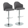 thumbnail image 1 of Ahoy Grey Fabric Bar Stools (Set of 2) - Chrome Metal Adjustable Swivel Barstools with Footrest - Contemporary Design, Indoor Use, 1 of 6