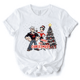 thumbnail image 1 of Ahoy! It's Christmus! Popeye and Olive T-Shirt, Vintage Sailor Tee for Christmas Time, 1 of 11