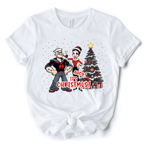 Ahoy! It's Christmus! Popeye and Olive T-Shirt, Vintage Sailor Tee for Christmas Time