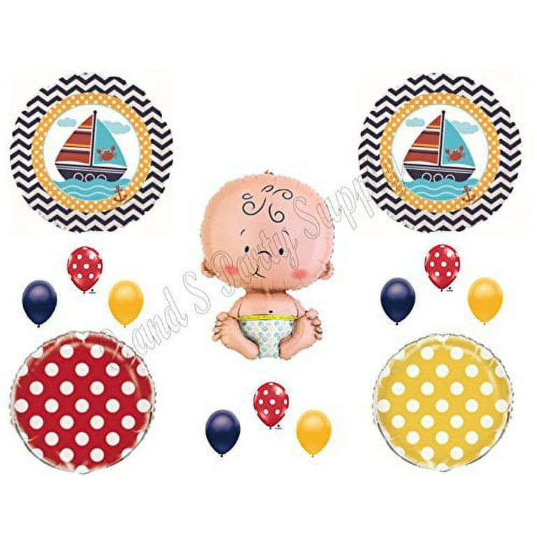 Ahoy Its A Boy Baby Shower Balloons Decoration Supplies Nautical Whale  Ocean 