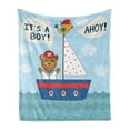 thumbnail image 1 of Ahoy Its a Boy Soft Flannel Fleece Throw Blanket, Baby Shower Theme It's a Boy in Nautical Style Bear and Bird in Boat, Cozy Plush for Indoor and Outdoor Use, 60" x 80", Multicolor, by Ambesonne, 1 of 5