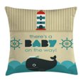 thumbnail image 1 of Ahoy Its a Boy Throw Pillow Cushion Cover, Baby on the Way Message with Marine Theme Set Up Dolphin Wheel, Decorative Square Accent Pillow Case, 18 X 18 Inches, Teal Dark Blue Khaki, by Ambesonne, 1 of 2
