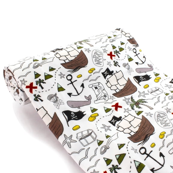 Ahoy Matey Pirates DBP Fabric - Double Brushed Polyester 4 Way Stretch -  1/2 yard