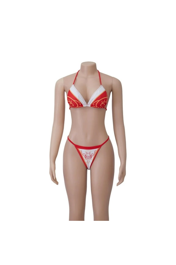 Ahri Akal Anime Red Sexy Bikini Swimsuit Game Halloween Swimwear Lingerie Gift Christmas