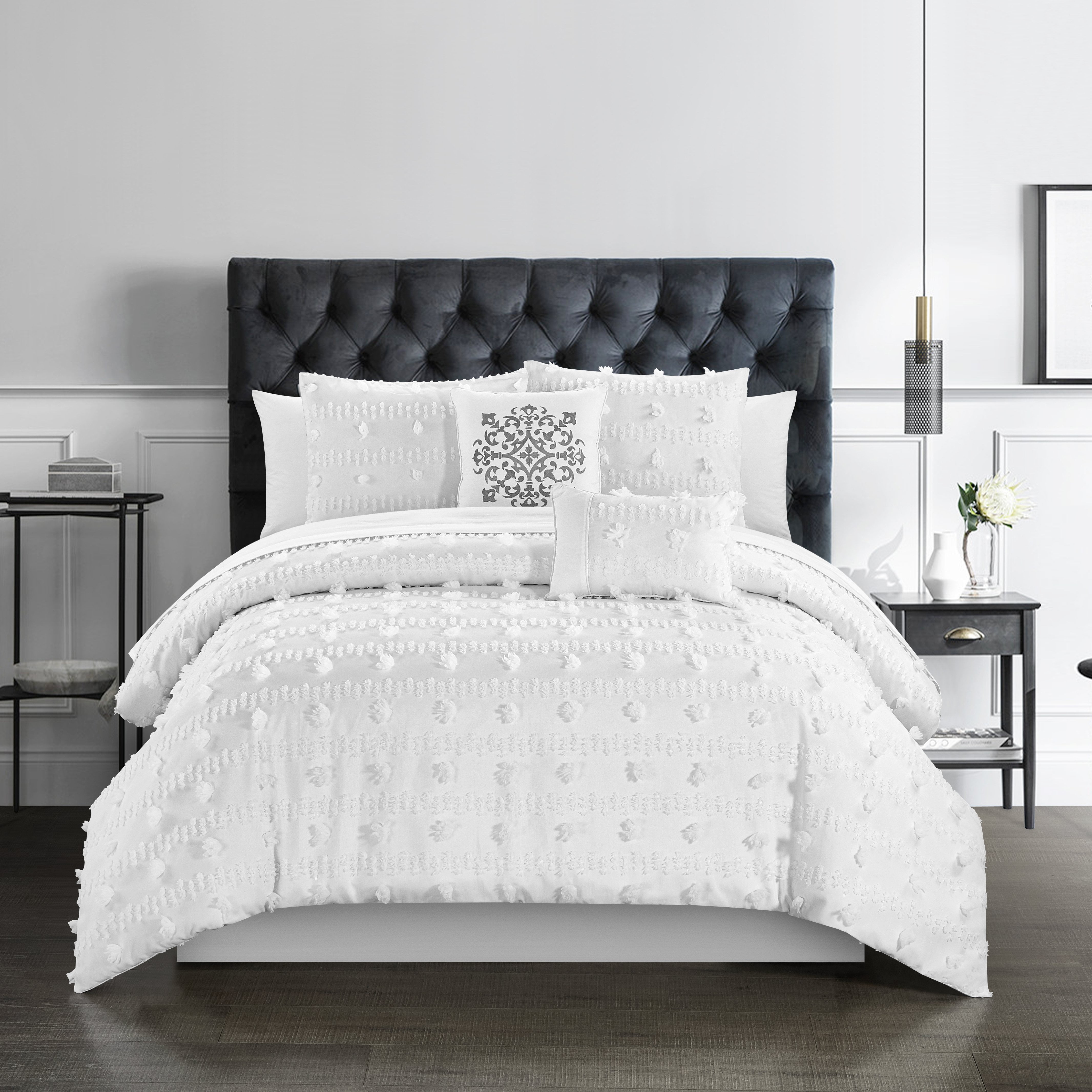 Ahtisa 5 Piece Comforter Set Jacquard Floral Applique Design Bedding ...