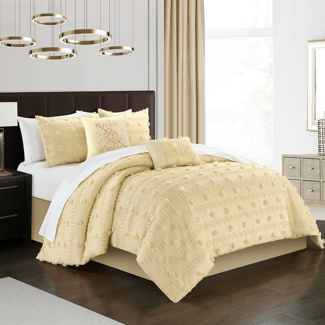 Ahtisa 5 Piece Comforter Set Jacquard Floral Applique Design Bedding