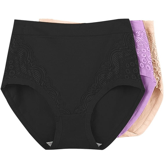 Ahuyic 3Pack Cotton Underwear for Women, Plus Size Panties High Waisted Stretch Briefs Solid Breathable Underwear Leak Proof Briefs Short - Black B - XL