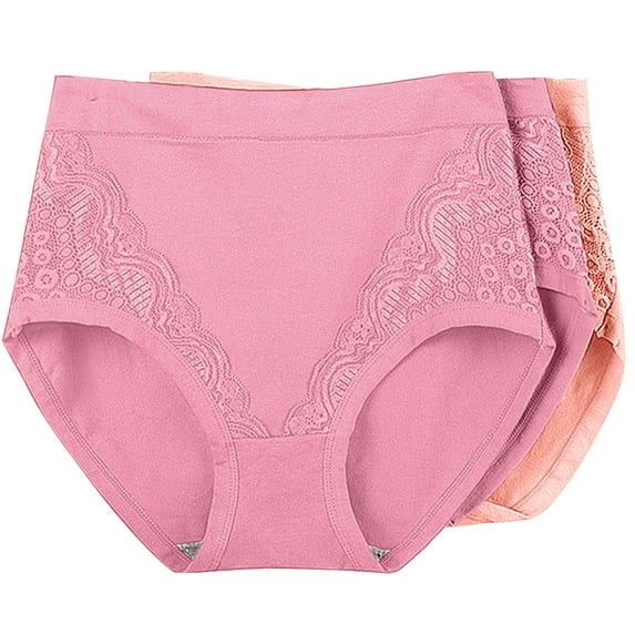 Ahuyic 3Pack Cotton Underwear for Women, Plus Size Panties High Waisted Stretch Briefs Solid Breathable Underwear Leak Proof Briefs Short - Pink A - 5XL