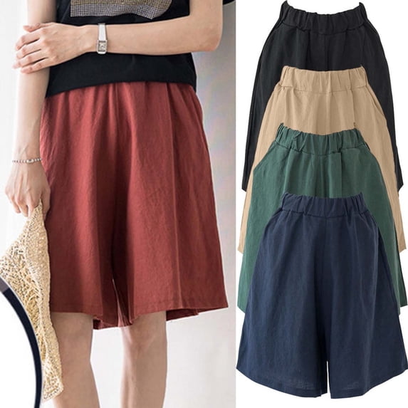 Ahuyic Athletic Shorts for Women,Womens Running Shorts,Women Casual Ankle-Length Pants Loose Hot Pants Cotton And Linen Long Trousers