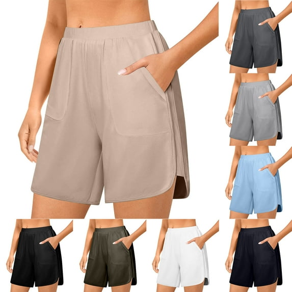 Ahuyic Athletic Shorts for Women,Womens Running Shorts,Women Oversized Drying Tight Elastic Comfortable Fitness Pocket Side Slits Pants Yoga Shorts