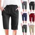 thumbnail image 1 of Ahuyic Athletic Shorts for Women,Womens Running Shorts,Womens Summer Five Points Large Size Cotton Linen Pants Casual Pants, 1 of 5