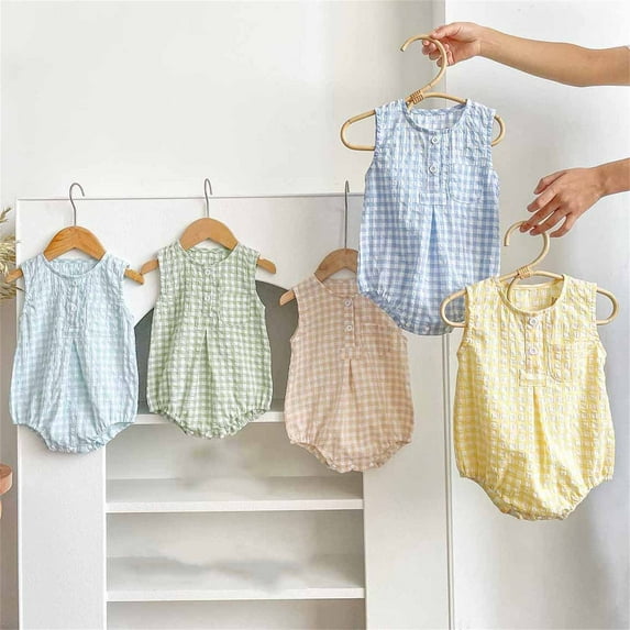 Ahuyic Boys Girls Pajamas,Toddler Kids Romper,Fashionable Childrens Plaid Sleeveless Jumpsuit Toddler Boys Girls Summer Breathable Bag Fart Jacket