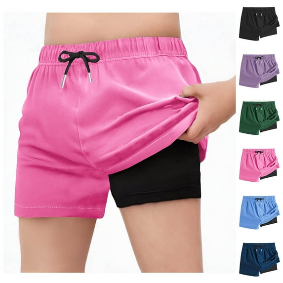 Ahuyic Girls Pants,Summer Shorts for Girls,Children's Solid Color Double-layer Swimming Trunks With Pockets Breathable And Easy To Dry,Sky Blue,8 Years
