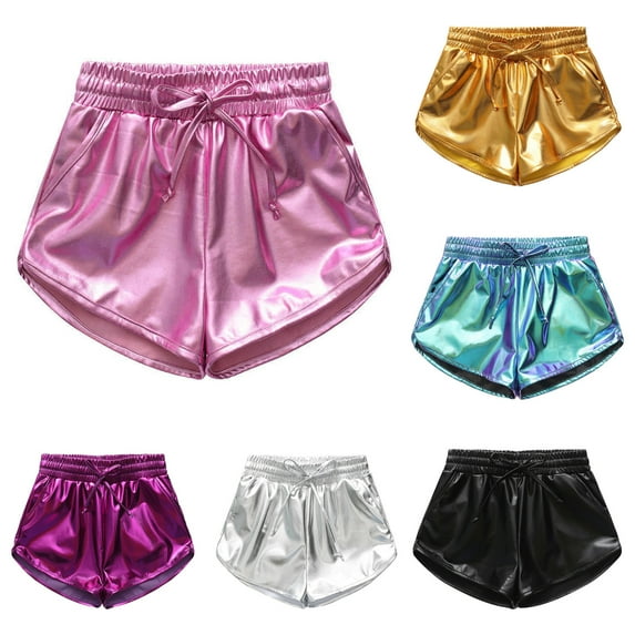 Ahuyic Girls Pants,Summer Shorts for Girls,Children's Boys Girls Solid Color Pants Hot Stamping Leather Casual Sports Shorts,Gold,5 Years