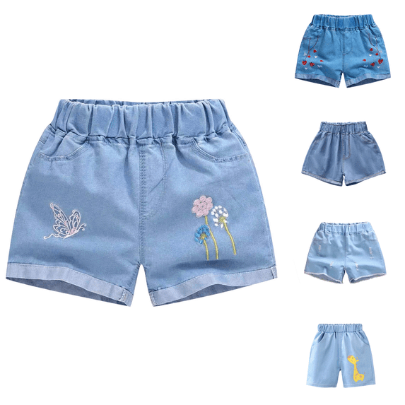 Ahuyic Girls Pants,Summer Shorts for Girls,Summer Thin Style Toddler Boys Girls Denim Shorts With Pockets Casual Pants for Kids,Blue,10-11 Years