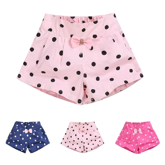 Ahuyic Heart Print Bow Girls Shorts Kids Casual Summer Bottoms 2-12Y
