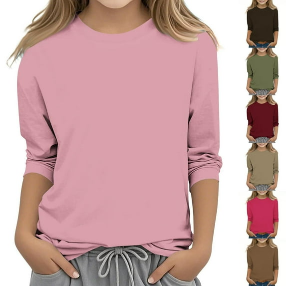 Ahuyic Kids Casual Long Sleeved Blouse Top, Autumn/Winter Long Sleeve For Kid, Children's Fashion Solid Color Casual Long Sleeve Round-Neck Blouses & Shirts