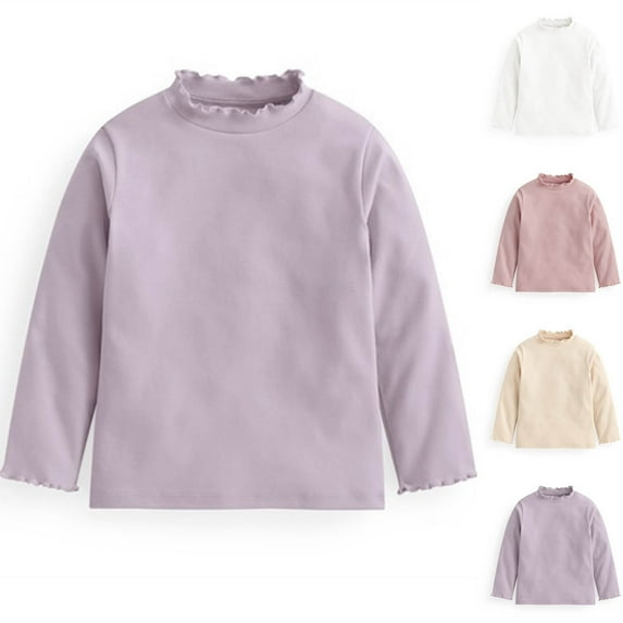 Ahuyic Kids Casual Long Sleeved Blouse Top, Autumns/Winter Long Sleeve For Kid, Girls High Neck Base Shirt Girls Long Sleeved Shirt Elastic Long Sleeve Turtleneck Blouse & Shirts