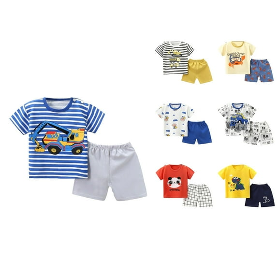 Ahuyic Kids Summer Casual Outfits,Boys Girls Short Sleeve Two-Piece Set,Baby Cute Boys' Patterns Printed Summer Fashion Round Neck Short Sleeved Tops And Shorts Set