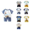 thumbnail image 1 of Ahuyic Summer Toddler Kids Clothing Set Shirt and Short Pants Set Boys Girls Printed Round Neck 2 Piece Outfits Children's Casual Set 130 Blue, 1 of 4