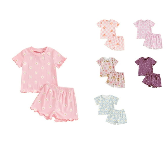 Ahuyic Kids Summer Casual Outfits,Boys Girls Short Sleeve Two-Piece Set,Fashion Toddlers' Casual Short-Sleeved Lapel Sets Collar Botton Printed Short-Sleeved Top And Pants Sets