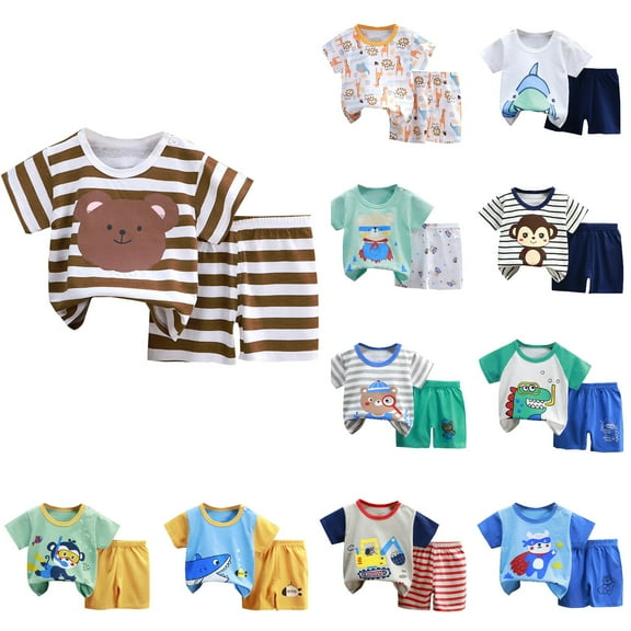 Ahuyic Summer Toddler Kids Clothing Set,Shirt and Short Pants Set Boys Girls Printed Round Neck 2 Piece Outfits Children's Casual Set 100 Pink
