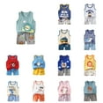 thumbnail image 1 of Ahuyic Kids Summer Casual Outfits,Boys Girls Sleeveless Two-Piece Set,Summer New Style Fashion Toddlers' Casual Sleeveless Round Neck Collared Botton Printed Short Pants Sets, 1 of 4