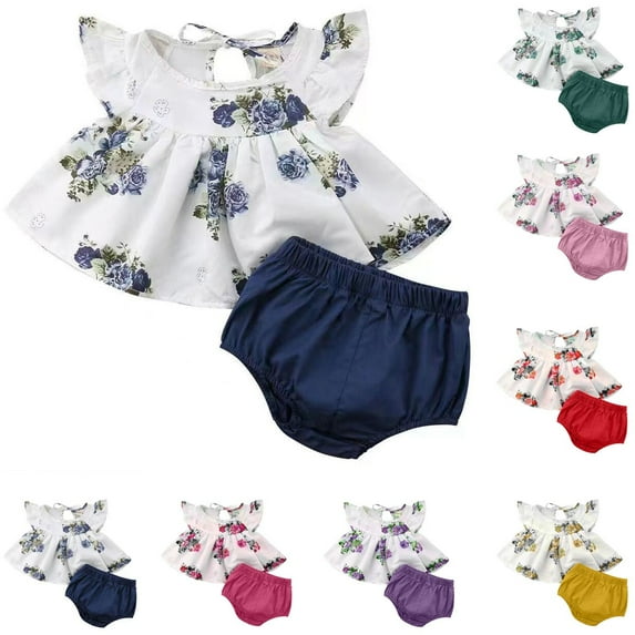 Ahuyic Summer Boys Girls 2 Piece Outfits,Toddler Kids Casual Clothing Set,Solid Color Tie Camisole Set Girls' Top Shorts Two-piece Set Round Neck Set,Light Blue,1 Years