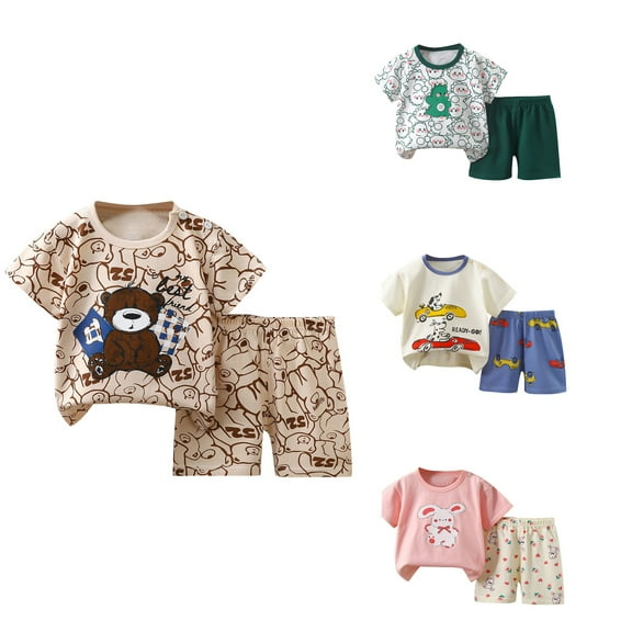 Ahuyic Summer Boys Girls 2 Piece Outfits,Toddler Kids Casual Clothing Set,Children's Summer Printed Short Sleeved Round Neck T-Shirt Shorts Two-piece Set,Multicolor,5-6Years