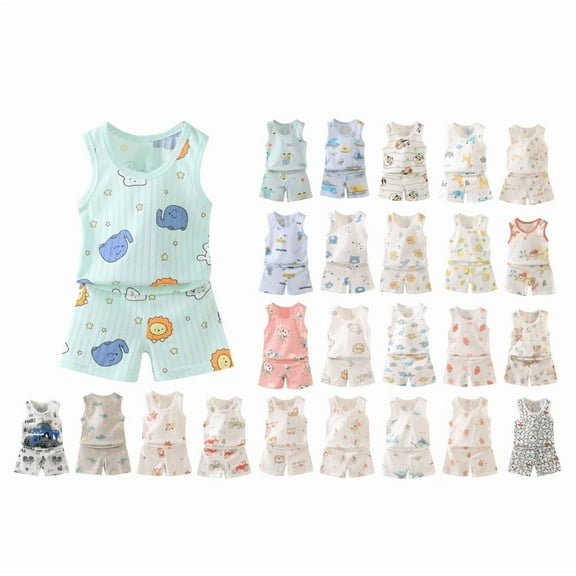 Ahuyic Toddler Kids' New Fashion Set,Children's Summer Casual Breathable Sleeveless And Shorts Outfits,Children's Summer Printing ComfortableShort Round-Neck Tank Sets For Kids