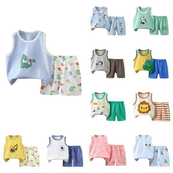 Ahuyic Toddler Kids' New Fashion Set,Children's Summer Casual Breathable Sleeveless And Shorts Outfits,Children's Summer Printing ComfortableShort Round-Neck Tank Sets For Kids
