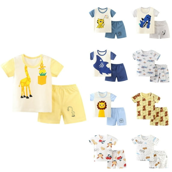 Ahuyic Kids' Summer Ice-Feel Short Sleeve Set,Kids Breathable And Skin-Friendly Outfit,Children's Summer Printing ComfortableShort Sleeve Round-Neck Blouses Sets For Kids