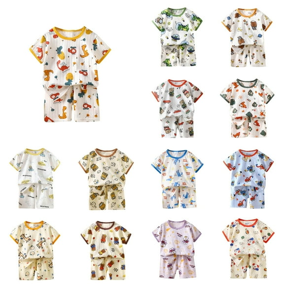 Ahuyic Summer Boys Girls 2 Piece Outfits,Toddler Kids Casual Clothing Set,Toddler Kids Boys Girls Fashion Solid Color Loose Soft Short Sleeve Top Yoga Shorts Suit,Gray,8 Years