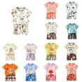 thumbnail image 1 of Ahuyic Toddler Casual Pajama Outfit Sets,Boys Girls 2 Piece Outfits,Fashion Girls' Casual Short Sleeve Round Neck Collar Botton Printed Short Pants Sets,Beige,4 Years, 1 of 4