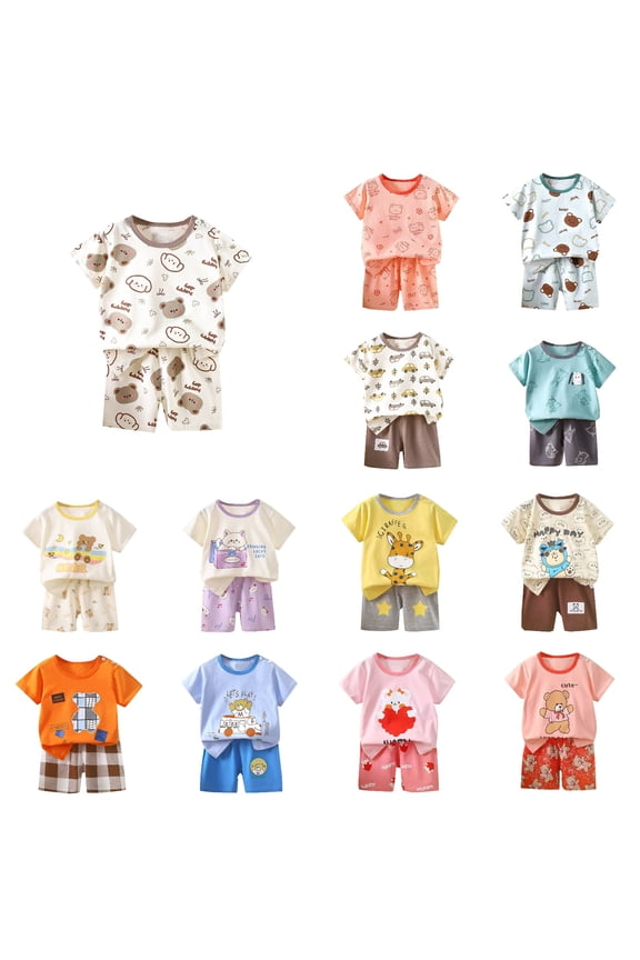Toddler Casual Pajama Outfit Sets,Boys Girls 2 Piece Outfits,Fashion Girls' Casual Short Sleeve Round Neck Collar Botton Printed Short Pants Sets,Purple,4 Years