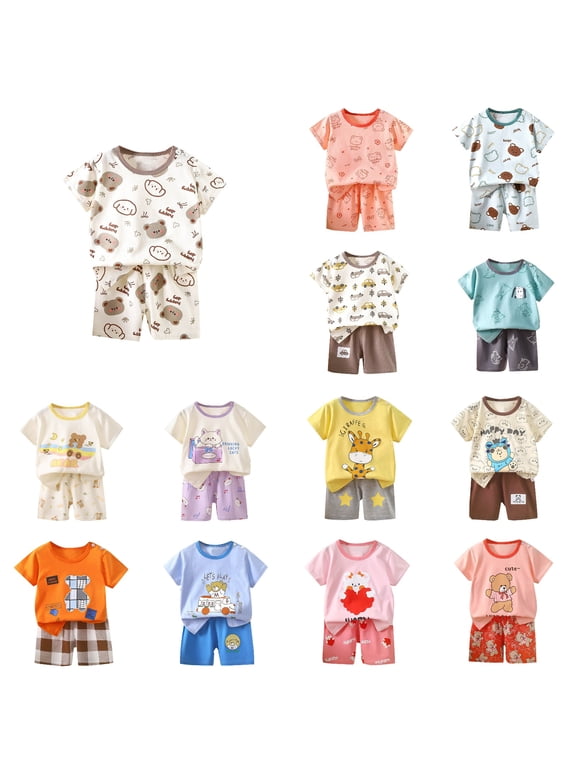 Toddler Casual Pajama Outfit Sets,Boys Girls 2 Piece Outfits,Fashion Girls' Casual Short Sleeve Round Neck Collar Botton Printed Short Pants Sets,Purple,3 Years