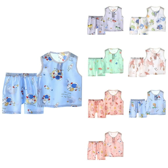 Ahuyic Toddler Kids' New Fashion Set,Children's Summer Casual Breathable Sleeveless And Shorts Outfits,Summer Children's Silk Sleeveless Conditioned Home Clothing For Boys And Girls
