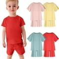 thumbnail image 1 of Ahuyic Kids' Summer Ice-Feel Short Sleeve Set,Kids Breathable And Skin-Friendly Outfit,Toddler Baby Boys Girl Comfortable Color Short Sleeve Cotton T-shirt Shorts Set, 1 of 5