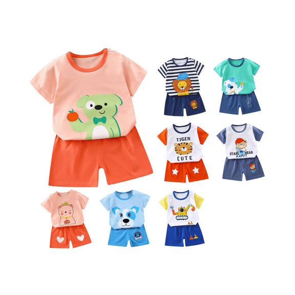 Ahuyic Kids' Summer Ice-Feel Short Sleeve Set,Kids Breathable And Skin-Friendly Outfit,Toddler Kids Baby Boys Girls Fashion Cute Short Sleeve Puppy Print Casual Suit
