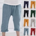 thumbnail image 1 of Ahuyic Summer Toddler Kids Leisure Pants,Boys Girls Long Pants,Summer Children's Cotton And Linen Fabric Solid Color Wrinkled Lightweight And Breathable Knee Length Pants,Blue,2-3Years, 1 of 5